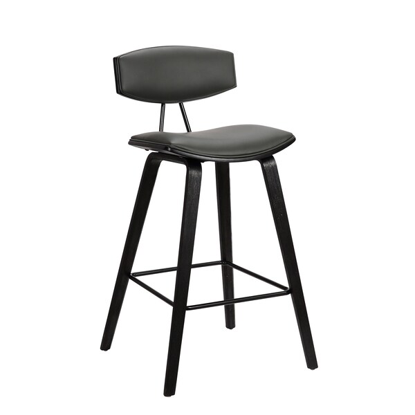 Armen Living Fox 25.5" Counter Height Gray Faux Leather and Black Wood Mid-Century Modern Bar Stool LCFOBABLGR26 - main